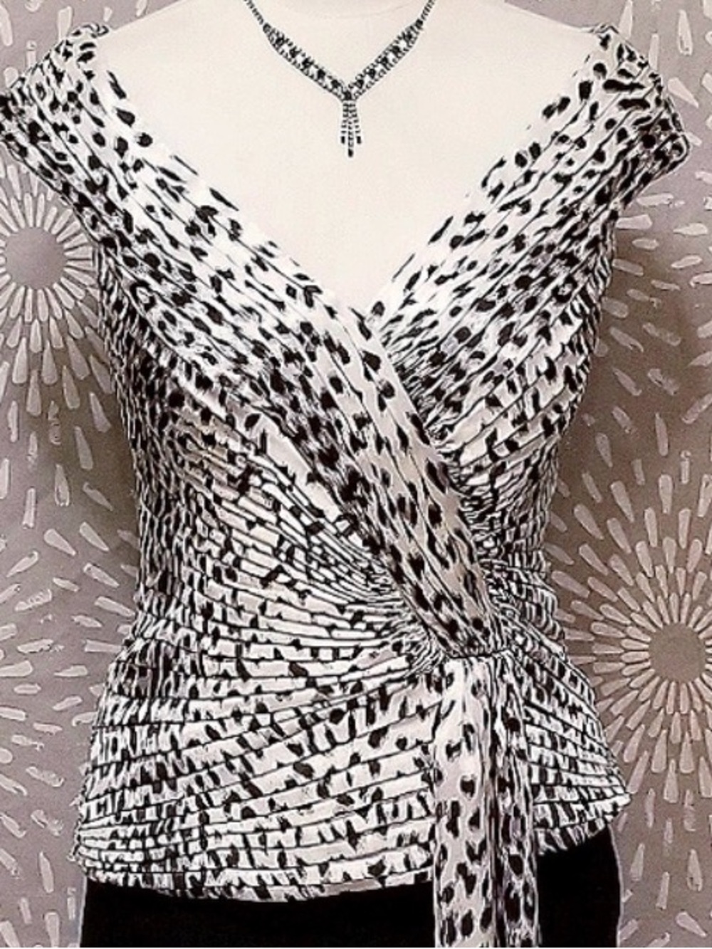 Tadashi Shoji Silk Black & White Print Top